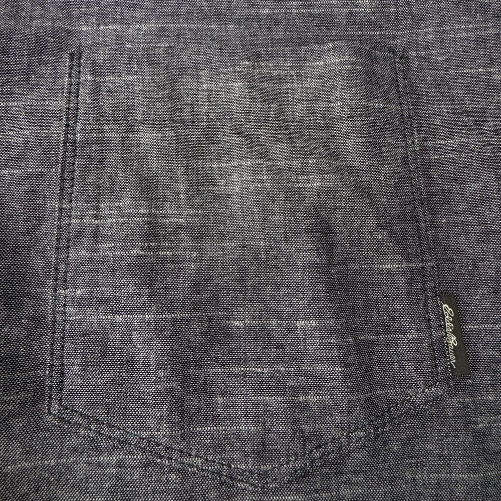 Eddie Bauer Button Up Shirt Men XXL Gray Blue Chambray NWT Short Sleeve Cotton - Picture 8 of 14